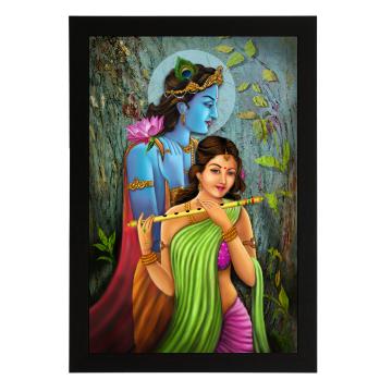 Masstone Multicolour Art Textured Framed Digital Reprint Radha Krishna Painting 20 inch x 14 inch