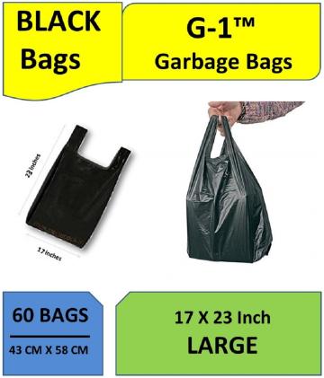 G 1 Black Garbage Bags with Handle - 60 Pcs - 17 inch X 23 inch