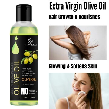 GlowOcean Cold-Pressed 100% Pure Olive oil- For Skin Glowing, Hair Growth,& Body Massage