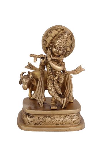Arihant Craft God Krishna Idol Handcrafted Showpiece - 16.5 cm (Brass, Gold)