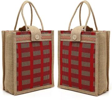 Ensac Men and Women Red Canvas, Jute Handbag JUTE-CHK-01cRED (Pack of 2)