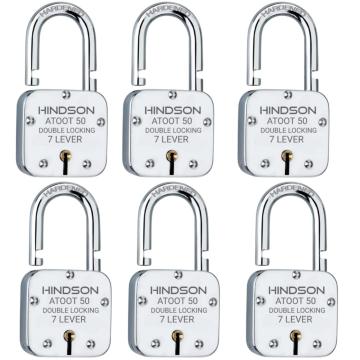 HINDSON Silver Metal Double Locking Lock and Key - 50 mm (pack of 6)