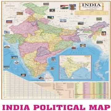 Golden Paper Multicolor Rectangle India English Wall Political Map (28 x 40 inch)