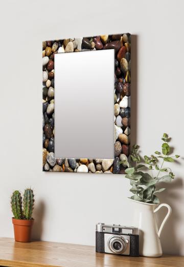 999Store Brown Rectangular MDF Stone Rustic Pattern Printed Wall Decorative Mirror 14 inch x 20 inch (MirrorSMP155)