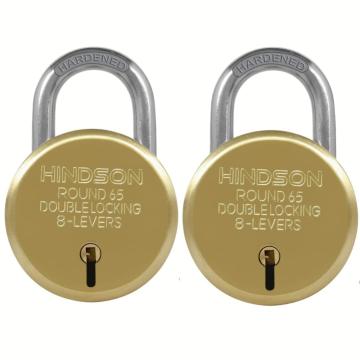 HINDSON Gold Metal 8 Lever Double Lock with Key - 65 mm (pack of 2)