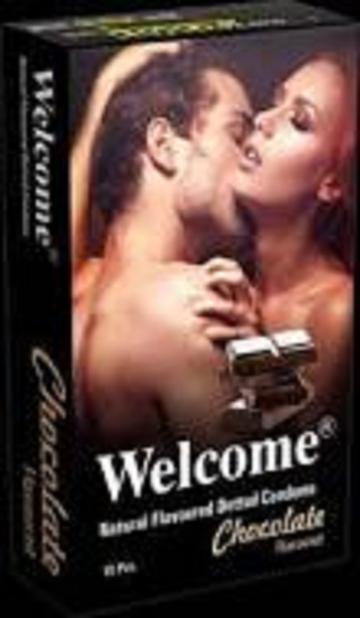 WELCOME Chocolate Flavoured Doted Condom (Pack of 5, 50 Piece)