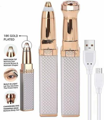 FRESTYQUE Eyebrow Trimmer for Women, 2 in 1 Rechargeable Facial Hair Remover with Replaceable Heads, Professional Painless Personal Hair Removal Eyebrow Razor with Indicator Lights