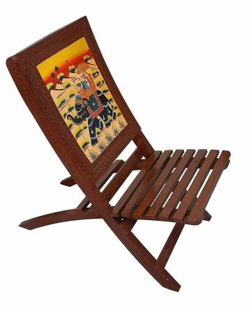 SAARTHI Rajasthani Dhola Maru Handmade Wooden Folding Chairs Set (1 Elephant Chair)