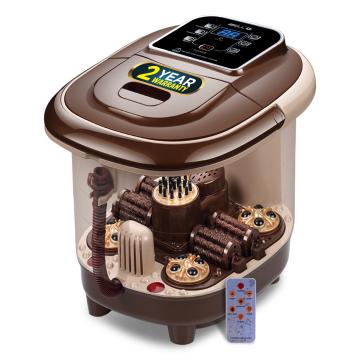 iBELL FTM140K Full Automatic Foot Massager Machine with Remote Control Function, 2 Types of Auto-Rollers, Bubble Function, Foot Spa with Temperature Control, Vibration & Water Heating. For Blood Circulation, Pain Relief & Relaxation (Brown)