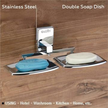 GLOXY ENTERPRISE Square Shape Wall Mounted Stainless Steel Double Soap Holder for Bathroom, Soap Stands for Bathroom Wall/Soap Tray for Bath Dish Bathroom Accessories and Fittings Rust Free