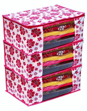 VYORA Saree covers Set of 3 Storage Bags Combo Pack of 3 Garment Organizer (PINK)