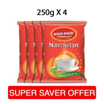 Wagh Bakri Navchetan | Tea | Premium Tea | 250 Gm Each | Pack of 4 | 1 Kg