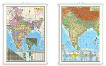Golden Paper Multicolor Rectangle India Physical Laminated Up and Bottom Aspirant UPSC, PCS, SSC, Railway Competitive Exam Paper Print  Political Map (40 x 28 inch) pack of 2