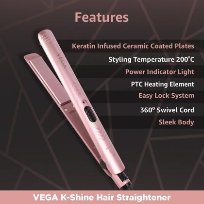 Vega K-Shine VHSH-28 Hair Straightener with Keratin Infused Plates, Black -  JioMart