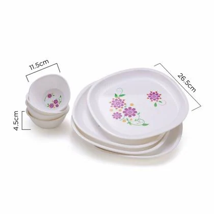oliveware Flora Set Plates + 4 Microwave Dishwasher Safe for & Serving for Breakfast - Purple - JioMart