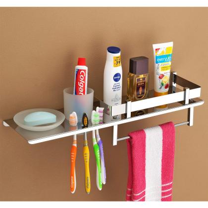 Plantex SS 4in1 Bathroom Steel Rack with Soap Dish and Towel Rack and ...