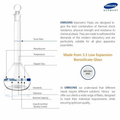 Omsons Glassware| Volumetric Flask | Class B | Capacity 500ml | Neck ...