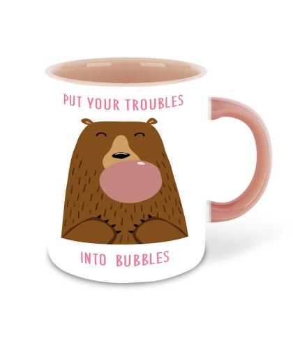 Whats Your Kick Funny Quotes Theme Put Your Troubles Into Bubbles Design  Printed Pink Ceramic Coffee and Tea Mug With Coaster 325 ML - JioMart