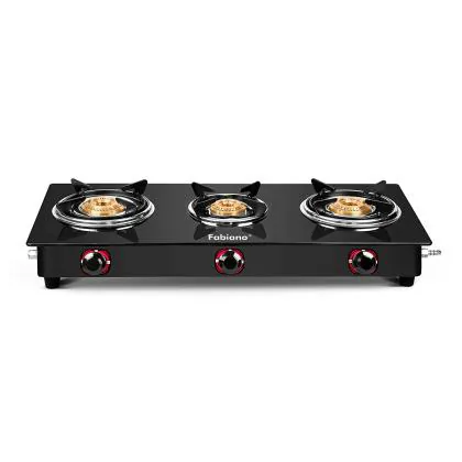 Fabiano FAB-3BRN SMART 3 Burner Glass Gas Stove With Manual Ignition ISI Marked (Black)