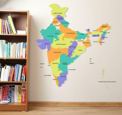 Lanstick Vinyl Multicolor India Map Sticker Large Self Adhesive Wall ...