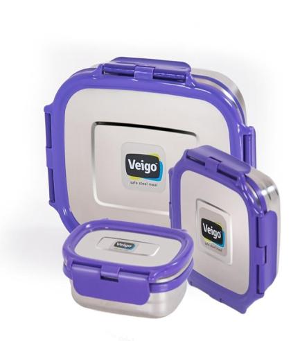 VEIGO Celebration Lunch Box Stainless Steel Tiffin | Violet | Leak