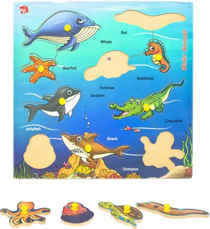Toyvala Wooden Puzzle Board For Kids -wild Animals, Farm Animals, Birds & Aquatic  Animals/creatures 2 years - JioMart
