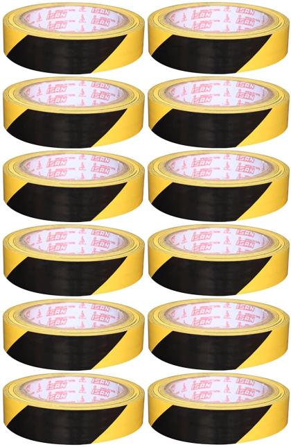 ISAN Zebra Floor Marking Tape Yellow Black Colour 24mm (1" Approx) Width X 21m Length (12 Pcs ...