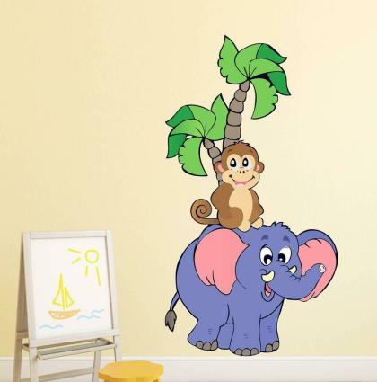 LANSTICK Multicolor Monkey Sitting Above Elephant Self Adhesive Wall  Sticker - JioMart