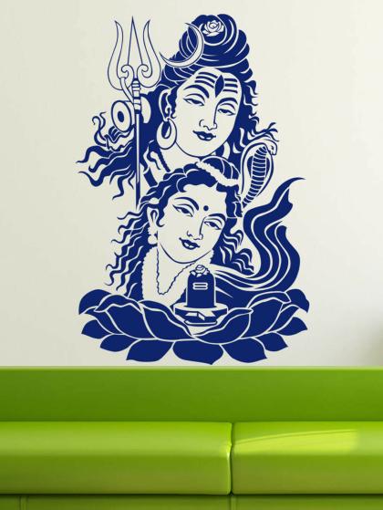 Trends on Wall Blue Vinyl Lord Shiv and Parvati Ji Wall Sticker 89 x 59 cm  - JioMart