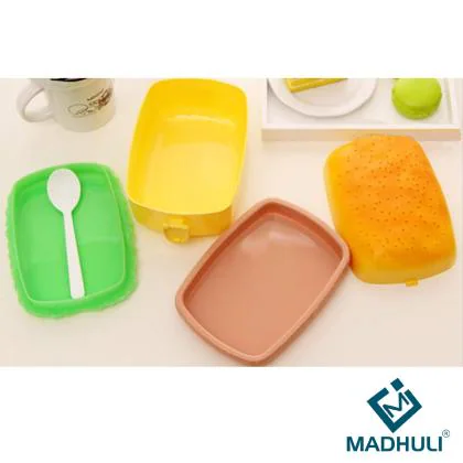 Madhuli Burger Shape Tiffin Box with 3 compartments & 2 Spoons Leak