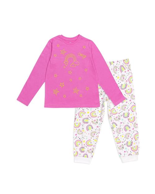 Star Print Round-Neck Top & Pyjama Set