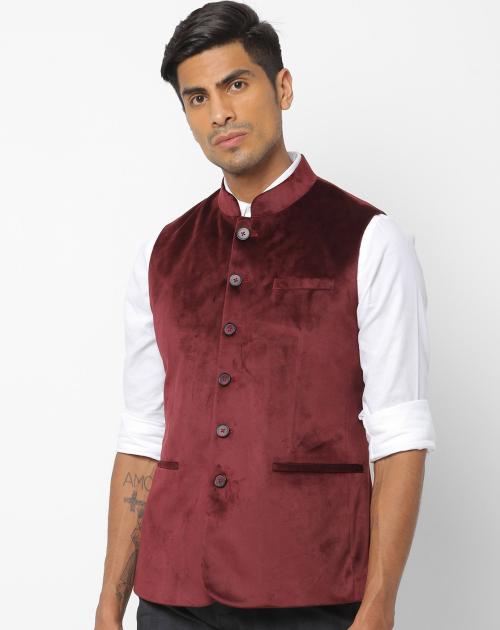 Textured Slim Fit Waistcoat with Welt Pockets