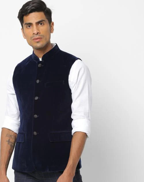 Textured Slim Fit Waistcoat with Mandarin Collar