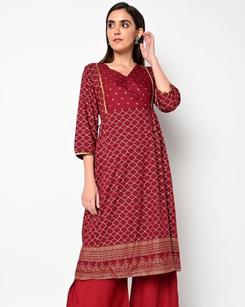 Printed Flared Angrakha Kurta