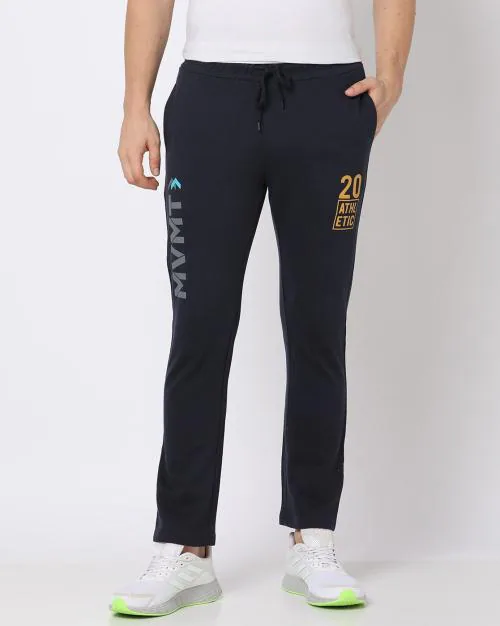 Men Brand Print Track Pants with Insert Pockets