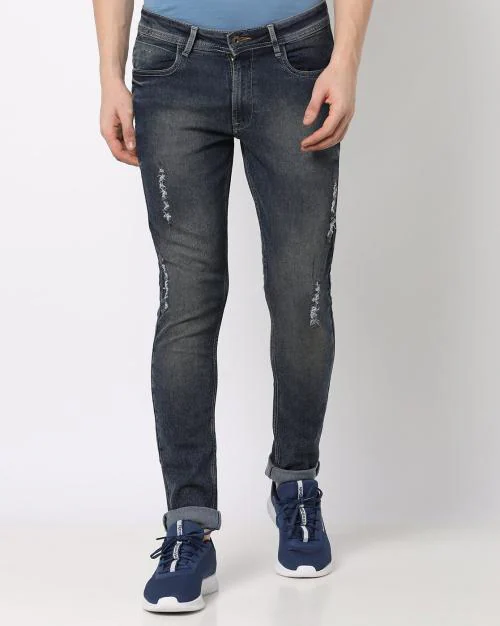 Lightly Washed Distressed Skinny Fit Jeans