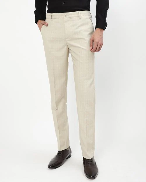 PV Basket-Weave Slim Fit Flat-Front Trousers
