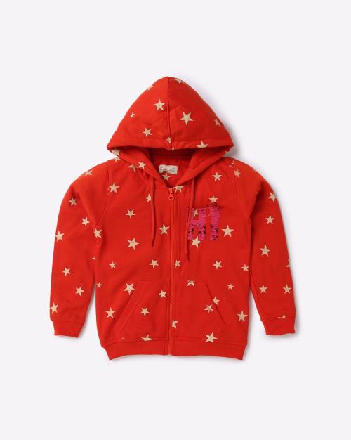 Star Print Zip-Front Hoodie