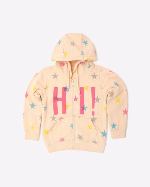 Star Print Hoodie with Kangaroo Pocket