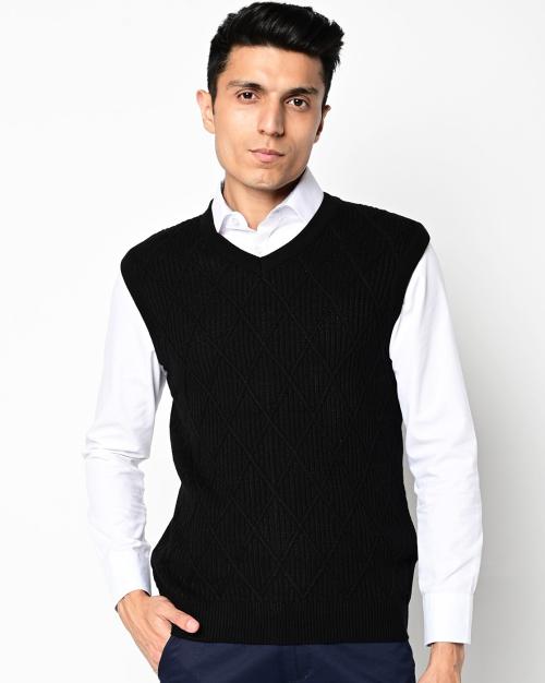 Argyle-Pattern Embroidered Sleeveless Pullover