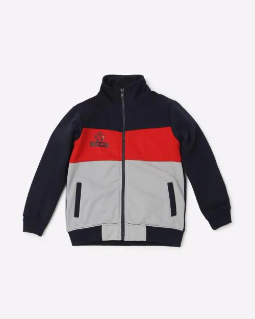 Colourblock Zip-Front Sweatshirt with Slip Pockets