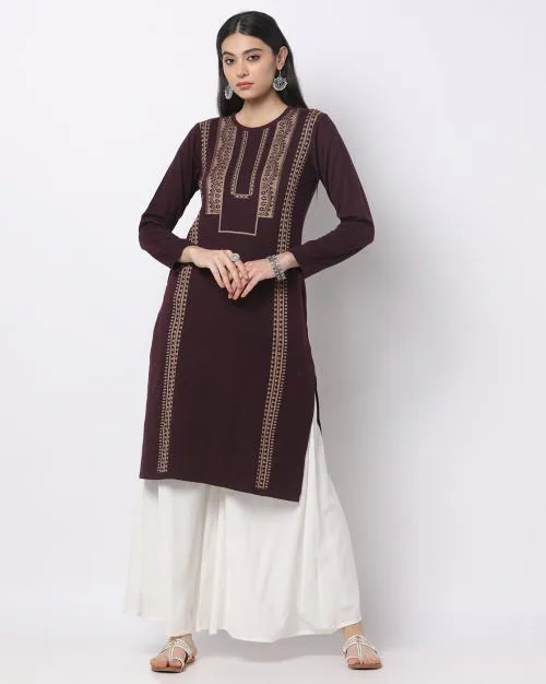 Acrylic Intarsia-Knit Straight Winter Kurta