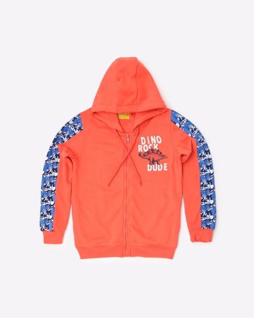 Zip-Front Hoodie with Printed Panels