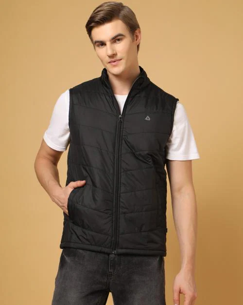 Sleeveless Padded Zip-Front Jacket