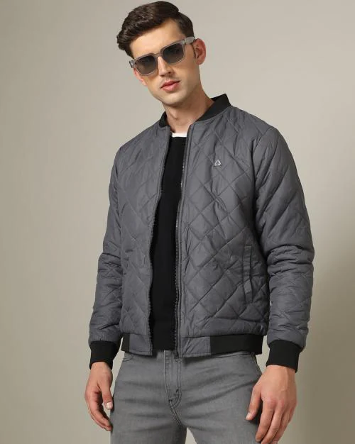 Men Quilted Slim Fit Bomber Jacket
