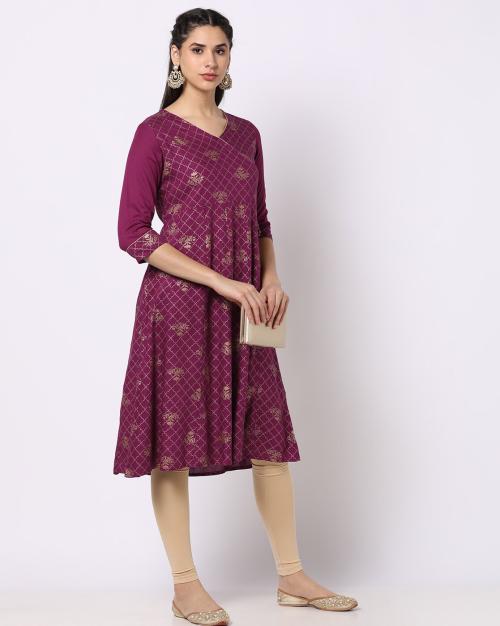 Foil Print Angrakha Kurta