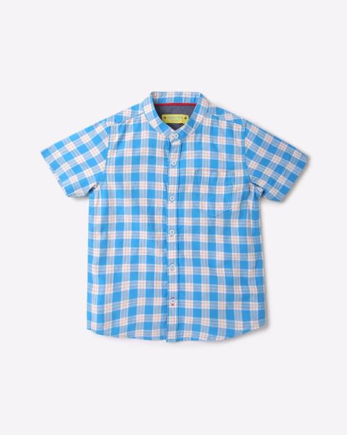 Checked Shirt with Band Collar