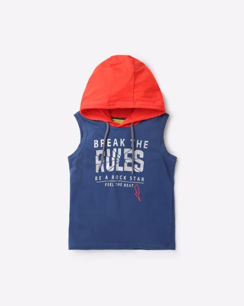 Typographic Print Hooded T-Shirt