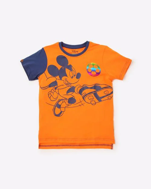 Mickey Mouse Print Round-Neck T-Shirt