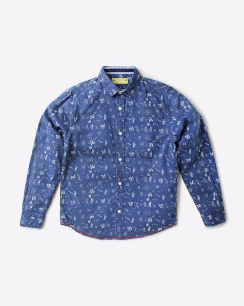 Printed Shirt with Spread Collar
